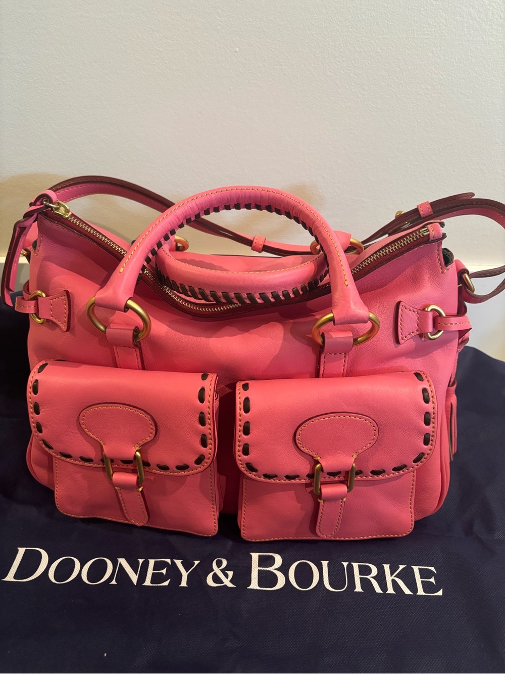 Dooney & Bourke Baby Pink Florentine Leather Satchel with Front Pockets